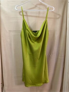 Shinestar Lime Green Cowl Neck Mini Dress Stretchy Y2K Slip Style M